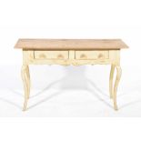 A painted pine Continental style console table The rectangular pine top above two painted frieze