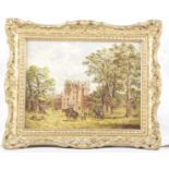 British School (19th Century) - 'Cavaliers before a Chateau' Oil on canvas, unsigned, 17x22cm.