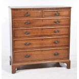 A Georgian oak and mahogany cross banded chest of drawers With a rectangular moulded and cross
