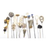 A collection of various hat pins To include various examples with white and yellow metal examples,