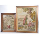 Two 19th Century tapestry pictures One of a shepherd and his lover,