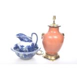 A mixed group of collectable items To include a blue and white transfer printed Ironstone wash jug