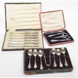 A collection of boxed Silver items To include a Silver handled ladies four piece manicure set,