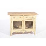 A painted pine Continental style kitchen cabinet Having a pine top above two painted frieze drawers