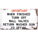 A vintage enamel sign The painted sign of rectangular form with text "Important when finished,