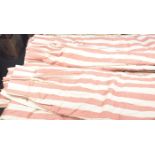 Two pairs of striped peach and cream interlined curtains 265cm long x 208cm wide,
