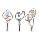 A collection of three Edwardian Charles Horner Silver hat pins To include three varying examples,