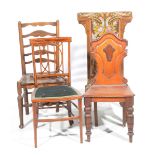 Four assorted chairs To include a Victorian walnut prayer chair with a tapestry work back and seat