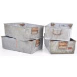 A set of vintage galvanized metal tote tins Each of the stackable rectangular metal tins with loop