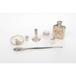 A small collection of Silver collectable items To include a hip flask, Silver handled button hook,