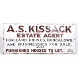 A vintage enamel sign The elongated rectangular sign with text "A.S.