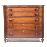 An early 19th Century mahogany bowfront secretaire chest The shaped top with a reeded edge above a