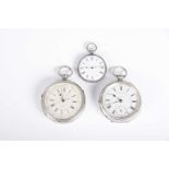 A silver chronograph key wind pocket watch Of conventional form,