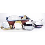 A large quantity of various vintage French enamel kitchenware To include a large turkey roasting