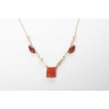 A 9k gold, carnelian and pearl necklace Weight approx. 4.