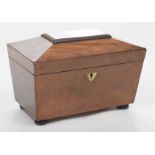 A Regency mahogany tea caddy Of sarcophagus form with beaded top,