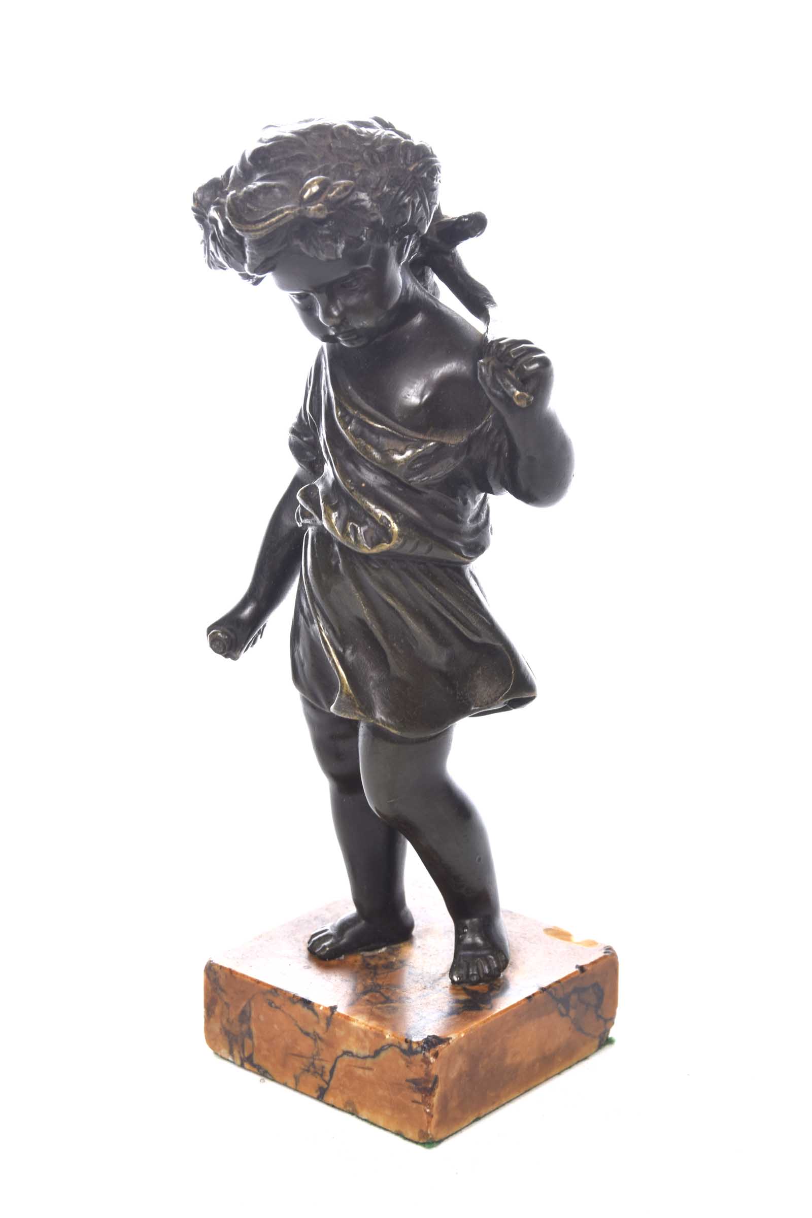 A French 19th Century bronze figure of putti, after Moreau, French The figure in standing position,