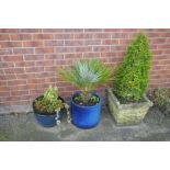 A small collection of various garden planters To include a brick work square section example,