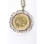 A 1968 mounted sovereign pendant To a 9k gold belcher-link chain, weight approx. 16.