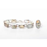 A silver, moss agate and citrine bracelet With dendritic inclusions, together with,