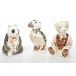 A group of Royal Crown Derby paperweights To include "Puffin", with a gold back stamp,