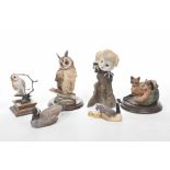 A collection of various bird and animal woodland sculptures To include two Canada geese, Barn owl,