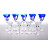 A collection of 20th Century glassware To include a set of six blue glass overlay wine glasses,