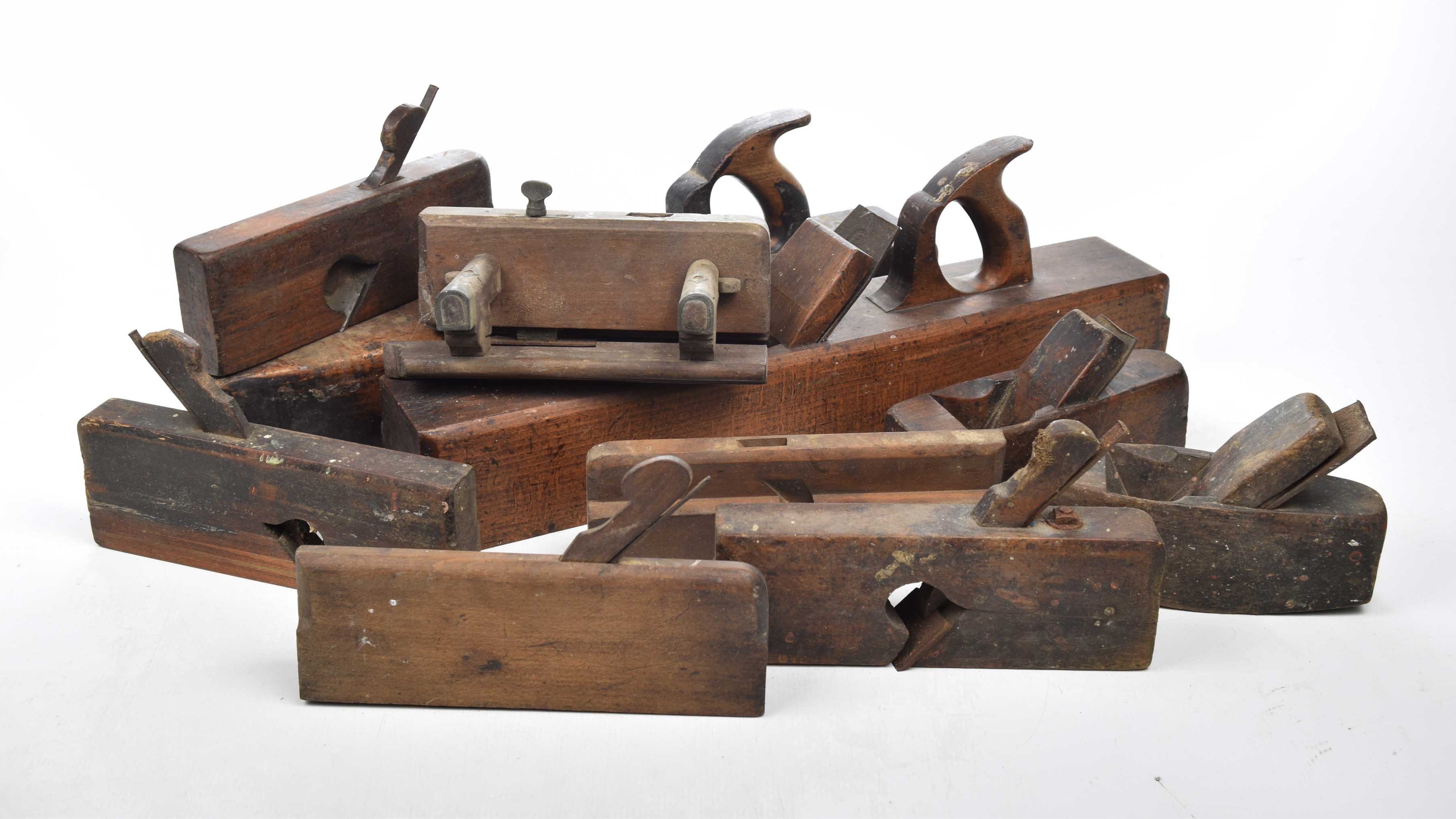A collection of vintage woodworking tools To include two hand planes together with further various