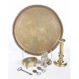 A mixed group of collectables Comprising a 19th Century brass candlestick,