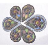 A set of six early 20th Century leaded stain glass panels Each of teardrop form,