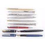 A collection of various vintage ballpoint and fountain pens To include 14ct gold nib fountain pens