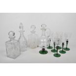 A collection of various glassware To include a claret decanter and six matching glasses,