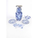 A collection of blue and white Chinese ceramics To include a large baluster form vase with