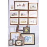 A mixed group of prints and pictures To include a set of framed hunting and carriage prints,