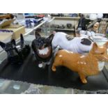 Two Beswick Corgis, a Beswick Scotty Dog and a further Zimba Craft model of a bulldog.