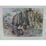 Mauritz Hattingh - watercolour study of fishermen at cliff side, signed and dated '83.