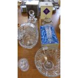A mixed lot of cut glass wares to include Edinburgh crystal, comprising decanter, preserve pot,