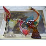 A collection of 20th Century Murano glass, comprising cockerel and two fish.