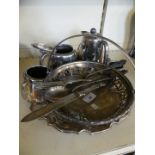 A collection of various silver-plated wares to include pierced table basket, waiter tray,