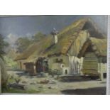 Continental School (20th Century) - 'Thatched Cottage with Ducks', oil on board,