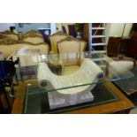 A good quality reproduction coffee table, in the form of a marble base with rectangular glass top.