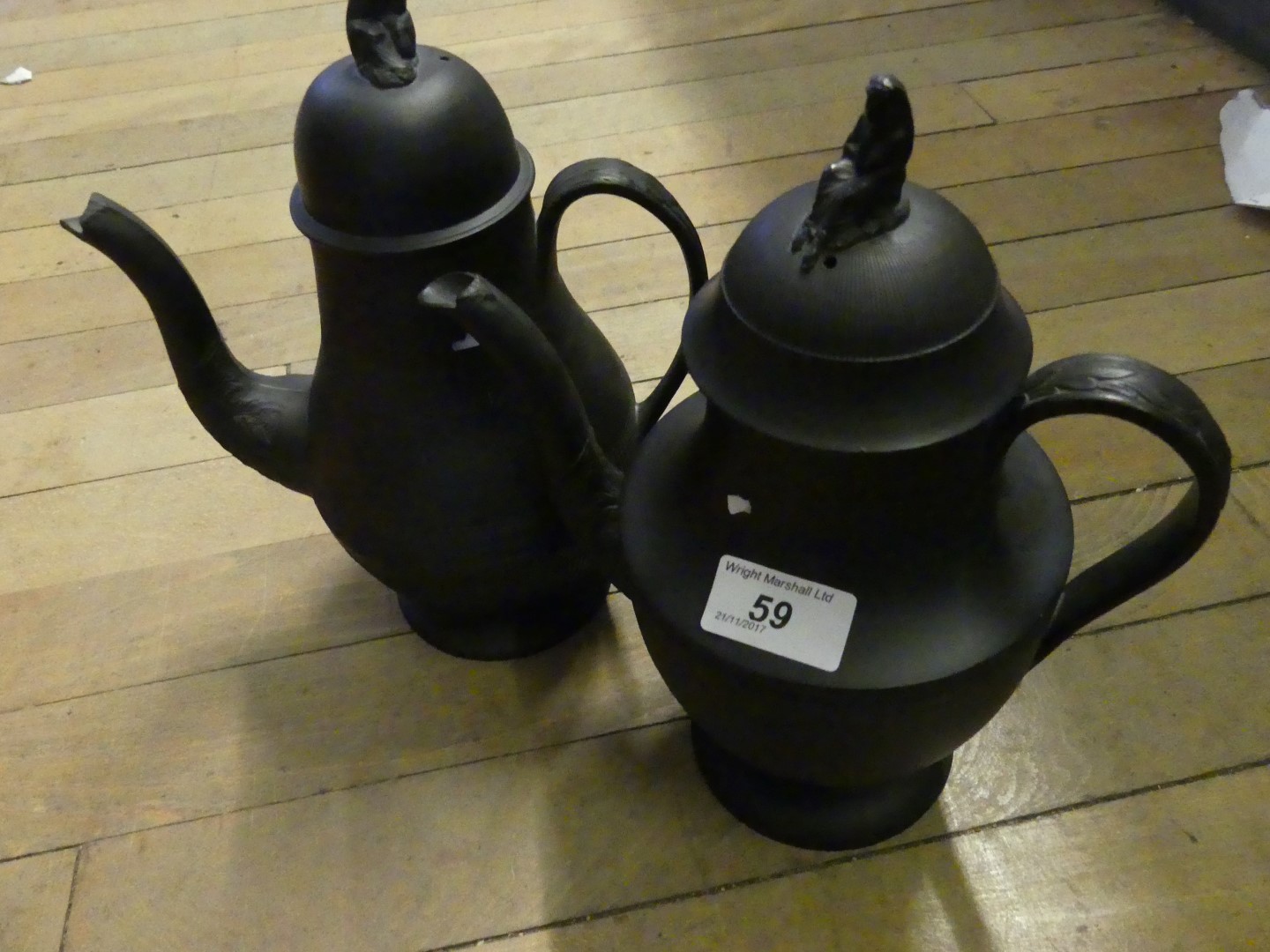 A late 18th/early 19th Century Turner basalt ware coffee pot with widow finial above a single