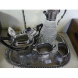 A silver-plated four piece tea/coffee set, together with a serving tray,