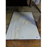 An unusual Oriental ivory or bone wall plaque decorated with an iris, 45cm high.