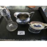 A mixed lot comprising Birmingham hallmarked silver oval mustard pot with Bristol blue glass liner