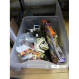 A box of various toy vehicles to include Tonka, Siku, Matchbox and others.