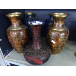 Two pairs of modern cloisonne vases of baluster form,
