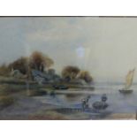 Rishenda Hamilton (British, 20th Century) - watercolour study depicting harbour side scene, 34x24cm,