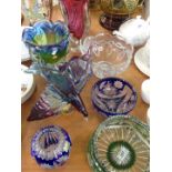 A collection of various 20th Century coloured glasswares, to include Murano coloured glass bird,