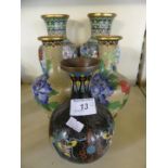 A group of five modern Oriental cloisonne vases of baluster form,